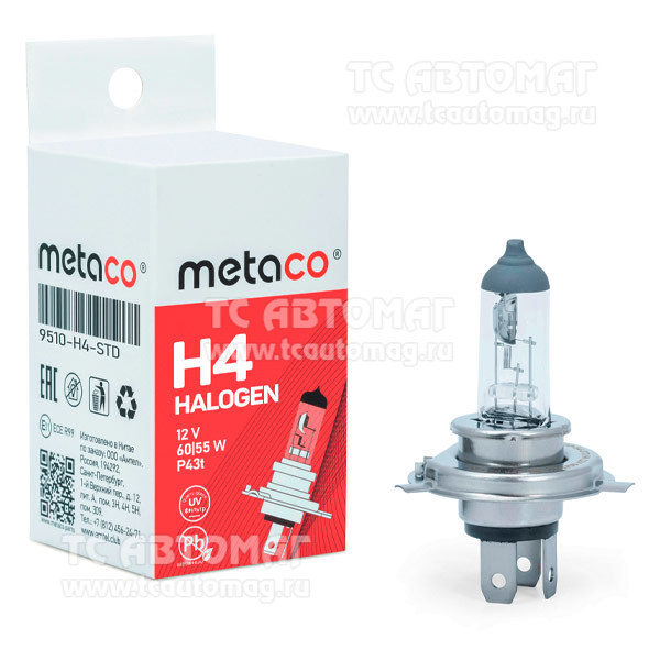 Лампа H4 12V  60/55W Р43t 9510-H4-STD Metaco  (уп.10 шт.)