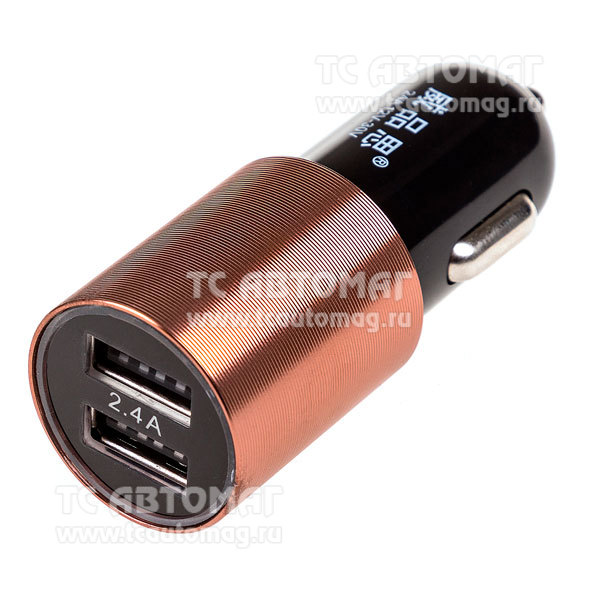 Зарядное устройство для мобильных телефонов 12/24V USBx2 (1.0A+2.4A)  черный/коричневый в коробке S02-brown