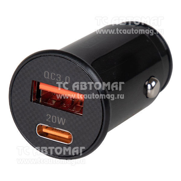 Зарядное устройство для мобильных телефонов 12V/24 20W USB (QC 3.0) Type-C (PD) черный SKYWAY S04601020